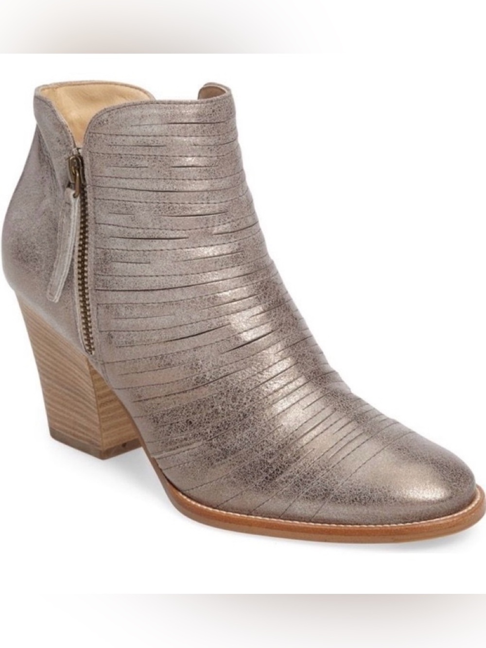 🔥 SALE 🔥 PAUL GREEN SZ 8 /5.5 METALLIC LEATHER HEEL MALIBU SLICED ZIP BOOTIE